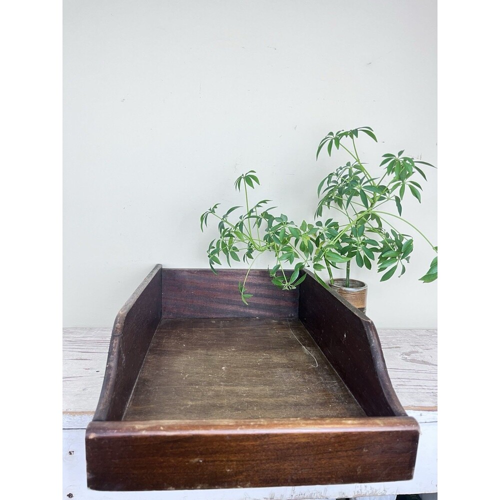 Vintage Dark Wood Rustic Letter Papers Tray Organizer / Rustic Industrial Home